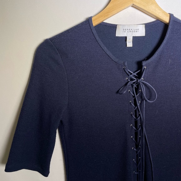 10 CROSBY DEREK LAM Navy Bodycon Midi Dress Braided - Picture 7 of 8